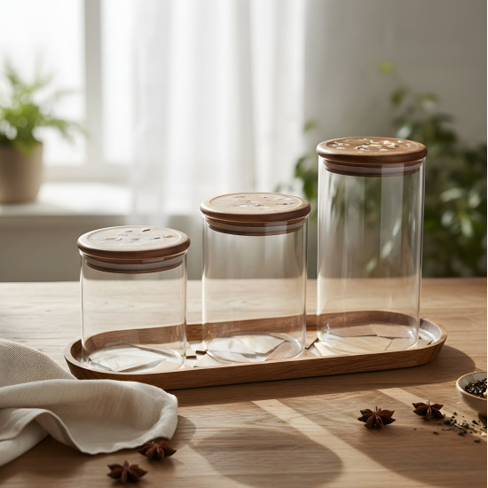 Glass Spice Jar Set - 3 Pcs	